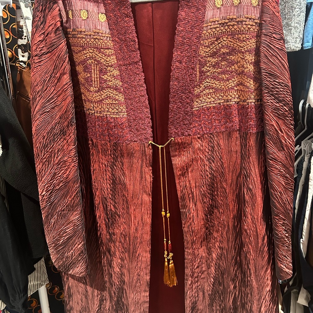 Zonda Nellis silk wool blend wearable art duster cardigan 100% silk lining - Picture 2 of 16
